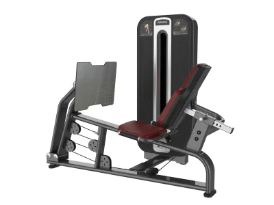 PrimePower PPF-K603 seated leg press, gunmetal grey frame, black shroud with silver trim, burgundy upholstery PrimePower PPF-K603 seated leg press, gunmetal grey frame, black shroud with silver trim, burgundy upholstery