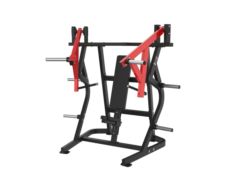 Presse pectorale large PrimePower PPF-HM89, cadre noir, bras rouges indépendants et coussins noirs Presse pectorale large PrimePower PPF-HM89, cadre noir, bras rouges indépendants et coussins noirs
