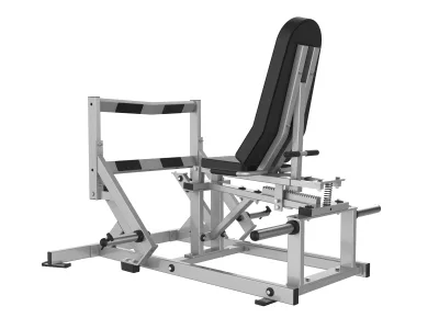 Presse à mollets horizontale PrimePower PPF-HY62A, cadre gris argent et dossier incliné noir Presse à mollets horizontale PrimePower PPF-HY62A, cadre gris argent et dossier incliné noir