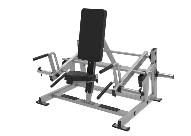 PrimePower PPF-HY72 plate-loaded seated shrug, silver-grey frame with tall back pad and handles PrimePower PPF-HY72 plate-loaded seated shrug, silver-grey frame with tall back pad and handles