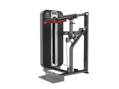 PrimePower PPF-K620 standing calf raise, gunmetal grey frame, black shroud with silver trim, burgundy upholstery PrimePower PPF-K620 standing calf raise, gunmetal grey frame, black shroud with silver trim, burgundy upholstery