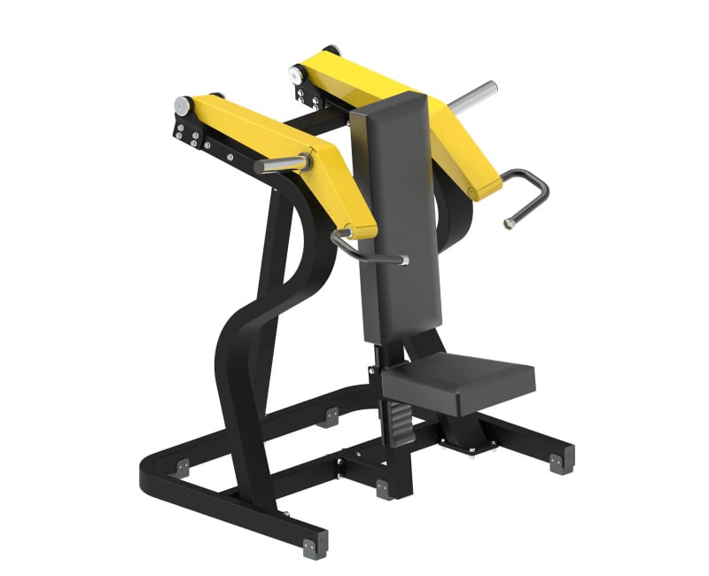 PrimePower PPF-K373 Plate-Loaded Seated Shoulder Press, black frame, yellow accents, dark grey upholstery PrimePower PPF-K373 Plate-Loaded Seated Shoulder Press, black frame, yellow accents, dark grey upholstery