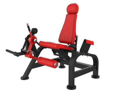 Leg extension à disques PPF-A821 PrimePower, châssis noir, accents rouges, sellerie rouge
