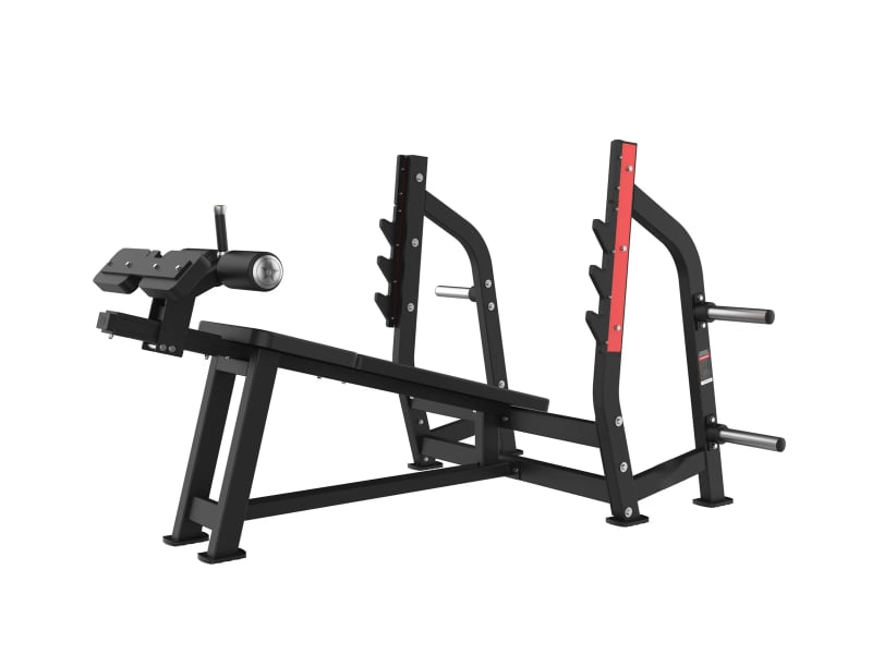 PrimePower PPF-HM41 – Olympic Decline Bench, black frame, red accents, black upholstery PrimePower PPF-HM41 – Olympic Decline Bench, black frame, red accents, black upholstery