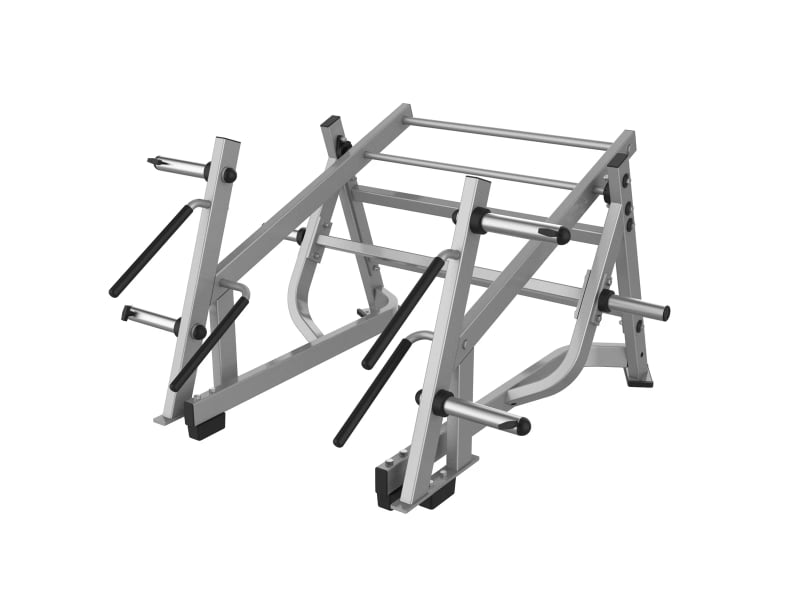 PrimePower PPF-HY59 standing stride squat trainer, silver-grey open frame with two lever arms PrimePower PPF-HY59 standing stride squat trainer, silver-grey open frame with two lever arms