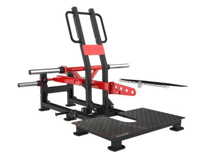 Belt squat compact PrimePower PPF-HM97A, cadre noir, levier rouge et ceinture à chaîne Belt squat compact PrimePower PPF-HM97A, cadre noir, levier rouge et ceinture à chaîne