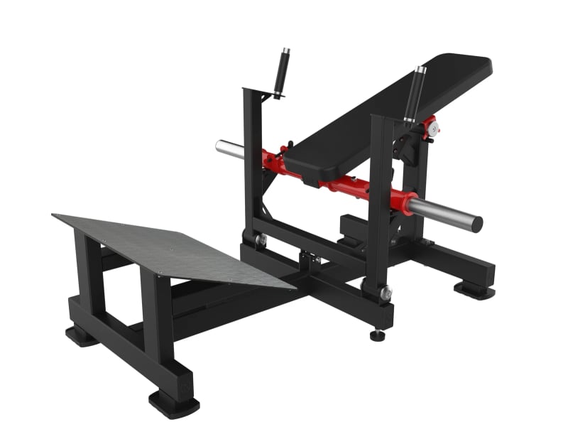 PrimePower PPF-HM68 – Hip thrust à disques, cadre noir, accents rouges, garnissage noir PrimePower PPF-HM68 – Hip thrust à disques, cadre noir, accents rouges, garnissage noir