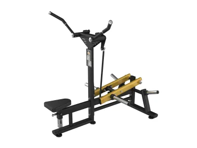 Écarté pectoral assis/debout à disques PrimePower PPF-K504, châssis noir, accents dorés, sellerie noire