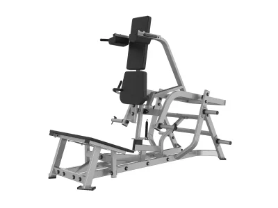 V-squat à disques PrimePower PPF-HY66, cadre gris argent, épaulières et plateforme inclinée V-squat à disques PrimePower PPF-HY66, cadre gris argent, épaulières et plateforme inclinée