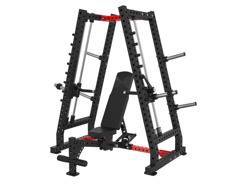 PrimePower PPF-K177 A-Frame Converging Press with Bench, black frame, red accents, black upholstery PrimePower PPF-K177 A-Frame Converging Press with Bench, black frame, red accents, black upholstery