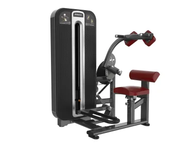 PrimePower PPF-K619 abdominal crunch, gunmetal grey frame, black shroud with silver trim, burgundy upholstery PrimePower PPF-K619 abdominal crunch, gunmetal grey frame, black shroud with silver trim, burgundy upholstery
