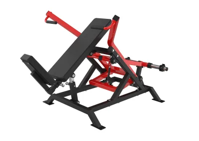 Presse épaules assise à disques PrimePower PPF-HM115, cadre noir, levier rouge et coussins noirs Presse épaules assise à disques PrimePower PPF-HM115, cadre noir, levier rouge et coussins noirs