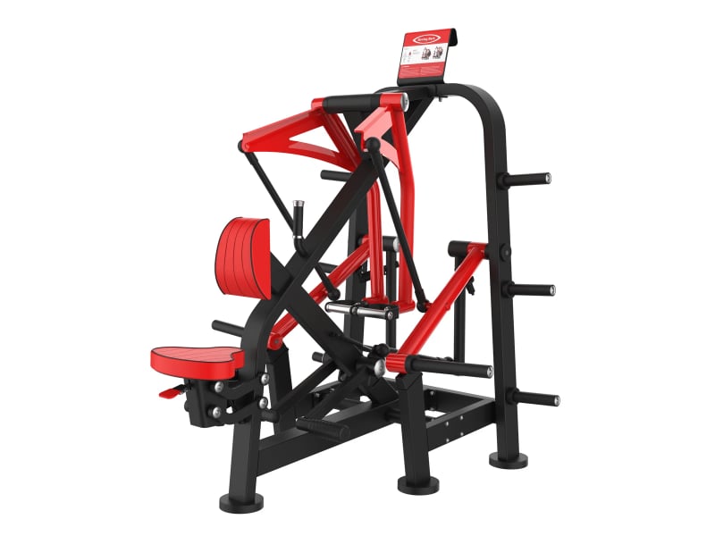 PrimePower Plate-Loaded Chest-Supported Low Row PPF-A804, black frame, red accents, red upholstery PrimePower Plate-Loaded Chest-Supported Low Row PPF-A804, black frame, red accents, red upholstery