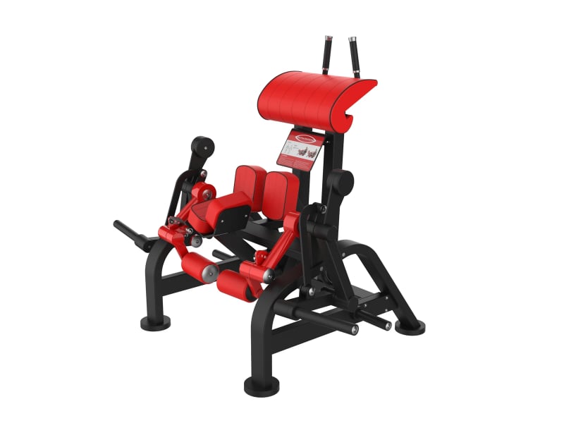 Leg curl à genoux à disques PPF-A818 PrimePower, châssis noir, accents rouges, sellerie rouge Leg curl à genoux à disques PPF-A818 PrimePower, châssis noir, accents rouges, sellerie rouge