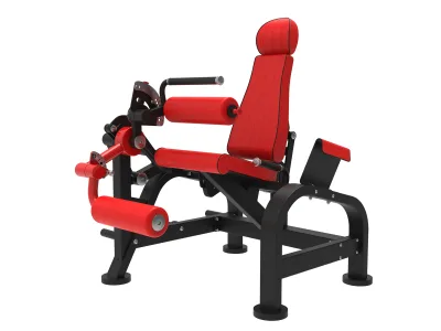 Leg curl assis à disques PPF-A822 PrimePower, châssis noir, accents rouges, sellerie rouge