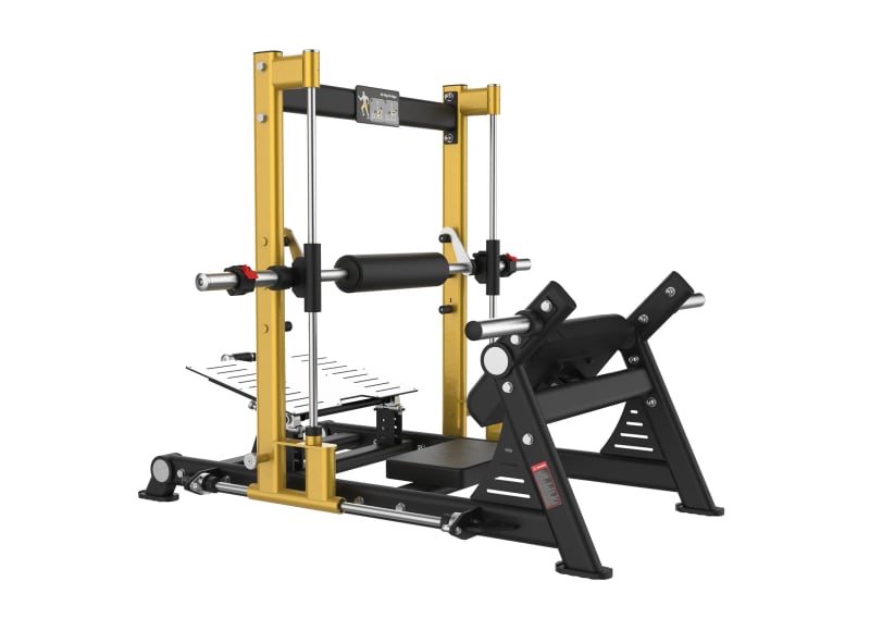 Hip thrust à disques PrimePower PPF-K560, châssis noir, accents dorés, sellerie noire Hip thrust à disques PrimePower PPF-K560, châssis noir, accents dorés, sellerie noire