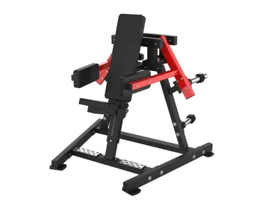 PrimePower PPF-HM106 plate-loaded seated lateral raise, black frame, red accents, black upholstery PrimePower PPF-HM106 plate-loaded seated lateral raise, black frame, red accents, black upholstery