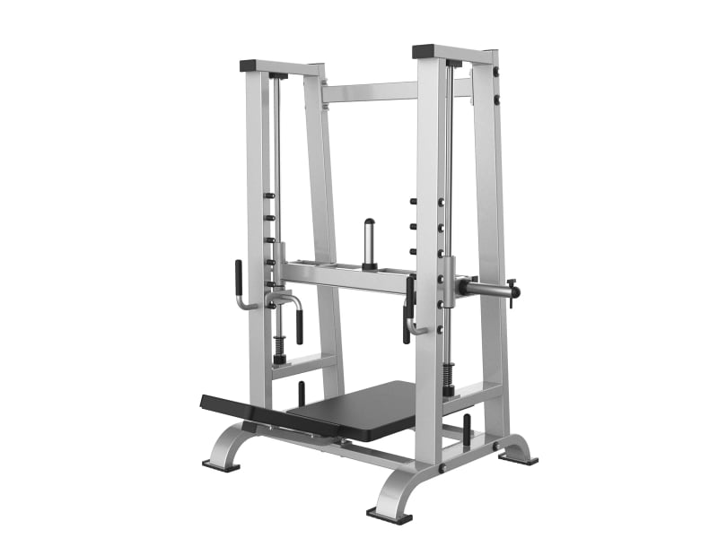 PrimePower PPF-HY67 vertical leg press, silver-grey frame with foot sled on vertical guide rods PrimePower PPF-HY67 vertical leg press, silver-grey frame with foot sled on vertical guide rods