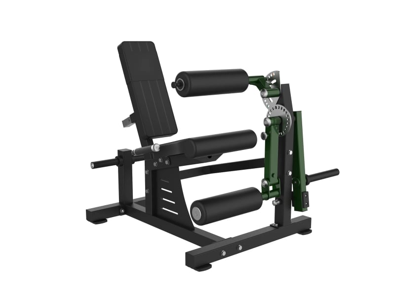 PrimePower PPF-A985 leg extension / leg curl à disques, châssis noir, accents vert foncé, sellerie noire PrimePower PPF-A985 leg extension / leg curl à disques, châssis noir, accents vert foncé, sellerie noire
