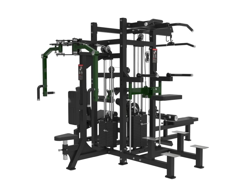 PrimePower PPF-A920 4-station multi-gym, black frame, dark green accents, black upholstery PrimePower PPF-A920 4-station multi-gym, black frame, dark green accents, black upholstery