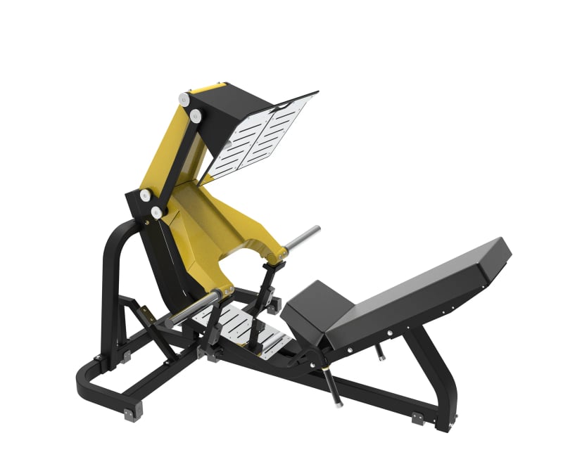 PrimePower PPF-K356 45-Degree Leg Press, black frame, yellow accents, dark grey upholstery PrimePower PPF-K356 45-Degree Leg Press, black frame, yellow accents, dark grey upholstery