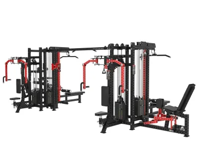 PrimePower PPF-K129 8-Station Multi-Gym with Hip Station, black frame, red accents, black upholstery PrimePower PPF-K129 8-Station Multi-Gym with Hip Station, black frame, red accents, black upholstery