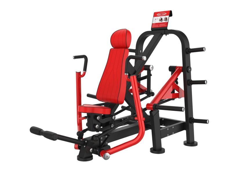 Presse pectoraux assise à disques PPF-A812 PrimePower, châssis noir, accents rouges, sellerie rouge Presse pectoraux assise à disques PPF-A812 PrimePower, châssis noir, accents rouges, sellerie rouge