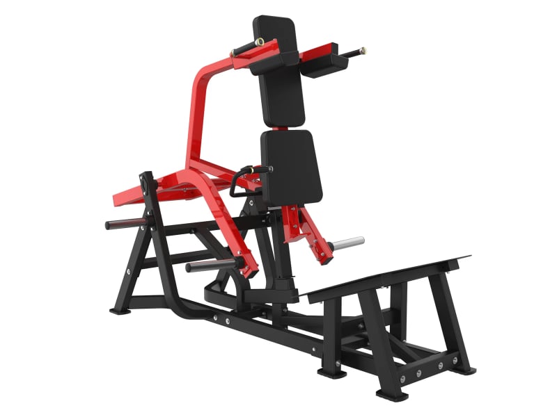 PrimePower PPF-HM66B – Plate-Loaded Swing-Arm Hack Squat, black frame, red accents, black upholstery PrimePower PPF-HM66B – Plate-Loaded Swing-Arm Hack Squat, black frame, red accents, black upholstery