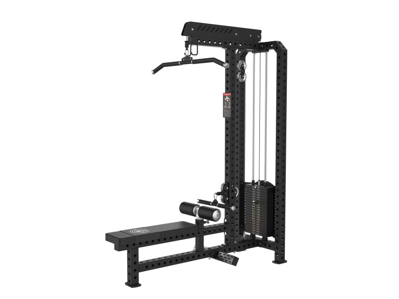 PrimePower PPF-K110 lat pulldown and seated row combo, all-black frame with weight stack and long bench PrimePower PPF-K110 lat pulldown and seated row combo, all-black frame with weight stack and long bench