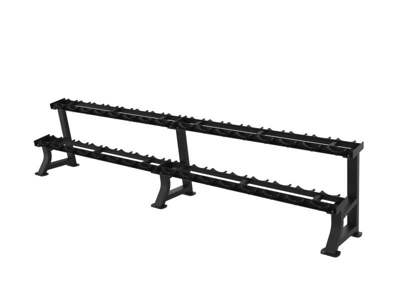 PrimePower PPF-HM49D – 2-Tier Dumbbell Rack (Custom Length), black frame PrimePower PPF-HM49D – 2-Tier Dumbbell Rack (Custom Length), black frame