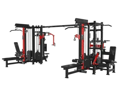 PrimePower PPF-K129A 8-Station Multi-Gym with Dip Station, black frame, red accents, black upholstery PrimePower PPF-K129A 8-Station Multi-Gym with Dip Station, black frame, red accents, black upholstery