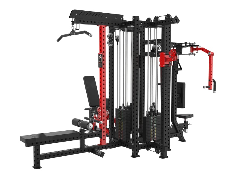 PrimePower PPF-K122 4-Station Multi-Gym, black frame, red accents, black upholstery PrimePower PPF-K122 4-Station Multi-Gym, black frame, red accents, black upholstery