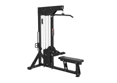 PrimePower PPF-K110A lat pulldown and low row combo, all-black frame with weight stack and flat bench PrimePower PPF-K110A lat pulldown and low row combo, all-black frame with weight stack and flat bench