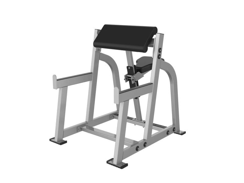 PrimePower PPF-HY44A preacher curl bench, silver-grey frame with black arm pad and bar rests PrimePower PPF-HY44A preacher curl bench, silver-grey frame with black arm pad and bar rests