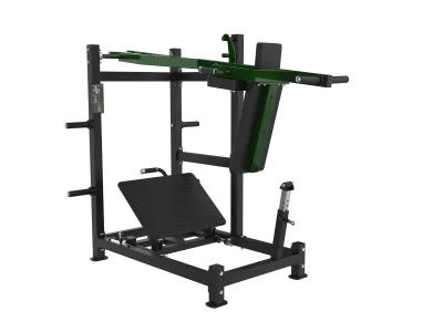 PrimePower PPF-A946 pendulum squat, black frame, dark green accents, black upholstery PrimePower PPF-A946 pendulum squat, black frame, dark green accents, black upholstery