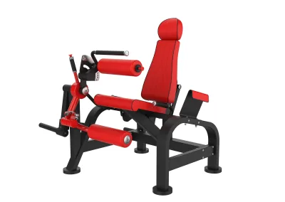 Leg extension / leg curl à disques PPF-A823 PrimePower, châssis noir, accents rouges, sellerie rouge