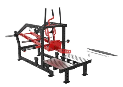 PrimePower PPF-K150 belt squat à disques, cadre noir, accents rouges, sellerie noire PrimePower PPF-K150 belt squat à disques, cadre noir, accents rouges, sellerie noire