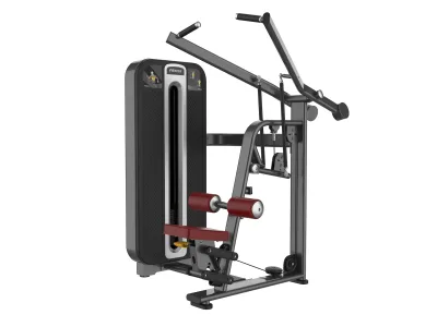 PrimePower PPF-K610 lever-arm lat pulldown, gunmetal grey frame, black shroud with silver trim PrimePower PPF-K610 lever-arm lat pulldown, gunmetal grey frame, black shroud with silver trim
