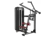 PrimePower PPF-K610 lever-arm lat pulldown, gunmetal grey frame, black shroud with silver trim