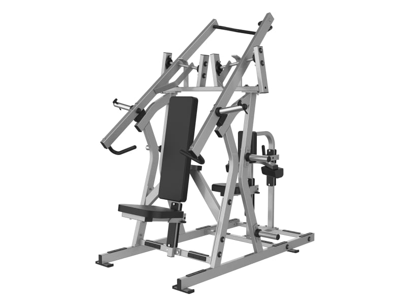 PrimePower PPF-HY98 plate-loaded chest press and lat pulldown combo, silver-grey frame, black seats PrimePower PPF-HY98 plate-loaded chest press and lat pulldown combo, silver-grey frame, black seats