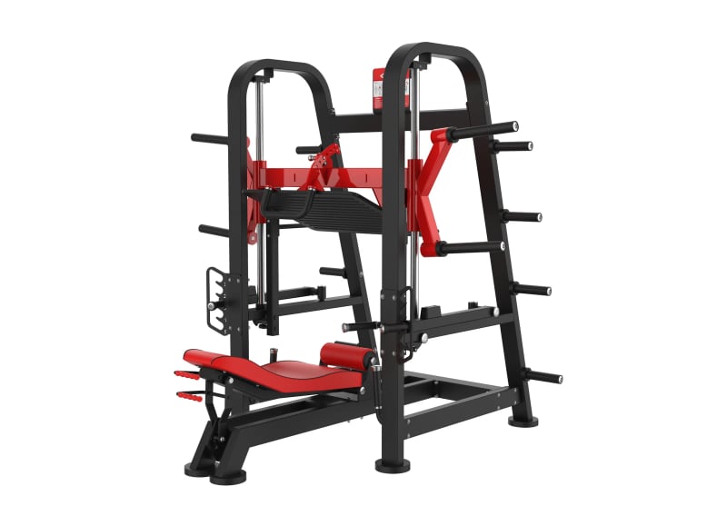 PrimePower Plate-Loaded Vertical Leg Press PPF-A837, black frame, red accents, red upholstery PrimePower Plate-Loaded Vertical Leg Press PPF-A837, black frame, red accents, red upholstery