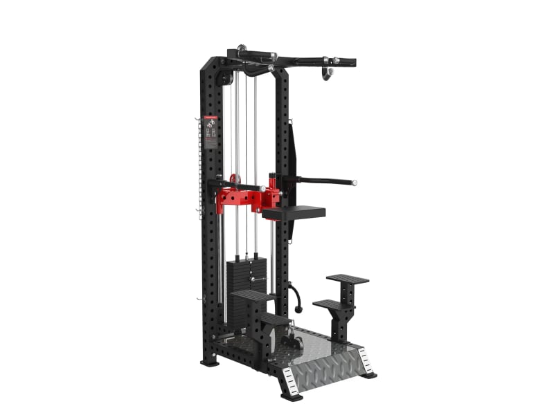Combiné tractions et dips assistés et squat à ceinture PrimePower PPF-K113A, cadre noir et plateforme Combiné tractions et dips assistés et squat à ceinture PrimePower PPF-K113A, cadre noir et plateforme