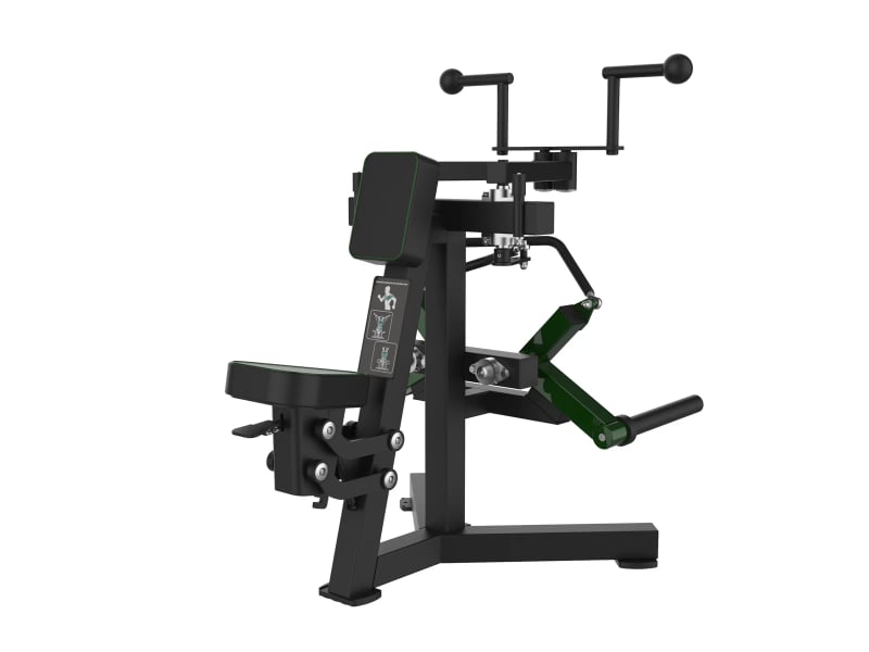PrimePower Plate-Loaded Rear Delt Fly PPF-A907, black frame, dark-green accents, black upholstery PrimePower Plate-Loaded Rear Delt Fly PPF-A907, black frame, dark-green accents, black upholstery
