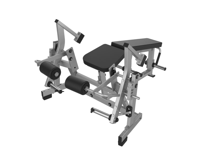 PrimePower PPF-HY77 plate-loaded prone leg curl, silver-grey frame with black lying pad PrimePower PPF-HY77 plate-loaded prone leg curl, silver-grey frame with black lying pad
