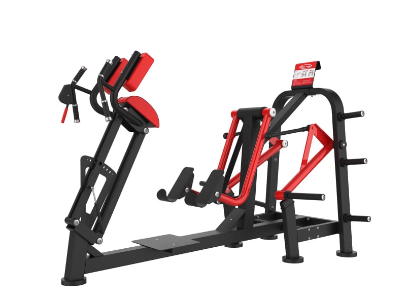 PrimePower Plate-Loaded Horizontal Leg Press PPF-A836, black frame, red accents, red upholstery PrimePower Plate-Loaded Horizontal Leg Press PPF-A836, black frame, red accents, red upholstery