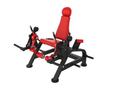 Leg extension iso-latéral à disques PPF-A820 PrimePower, châssis noir, accents rouges, sellerie rouge