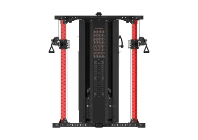 PrimePower PPF-K117 dual adjustable pulley functional trainer, black frame with red uprights PrimePower PPF-K117 dual adjustable pulley functional trainer, black frame with red uprights