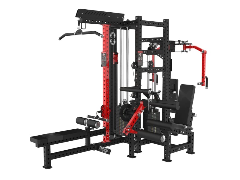 PrimePower PPF-K121 4-Station Multi-Gym, black frame, red accents, black upholstery PrimePower PPF-K121 4-Station Multi-Gym, black frame, red accents, black upholstery