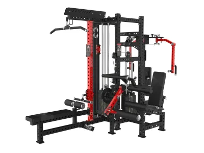 PrimePower PPF-K121 4-Station Multi-Gym, black frame, red accents, black upholstery PrimePower PPF-K121 4-Station Multi-Gym, black frame, red accents, black upholstery