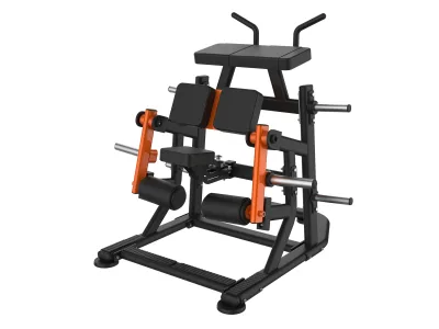 PrimePower PPF-T-KLC-0008 plate-loaded kneeling leg curl, black frame with orange levers and black pads